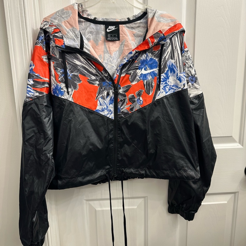 Nike Women's Black and Red Floral Bomber Jacket